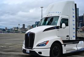 A zero emission truck on a port terminal