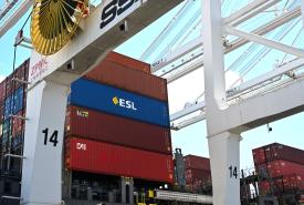 photo of a container on a vessel with the ESL logo